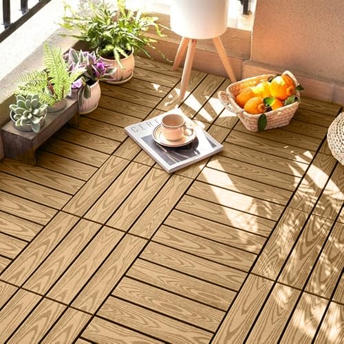 人工木 ウッドパネル ウッドデッキ 天然木粉 15枚セット ジョイント式パネル 30×30cm 正方形 置くだけ ガーデニング タイル ベランダ/庭/バルコニー DIY用品 屋外屋内適用（ナチュラル）